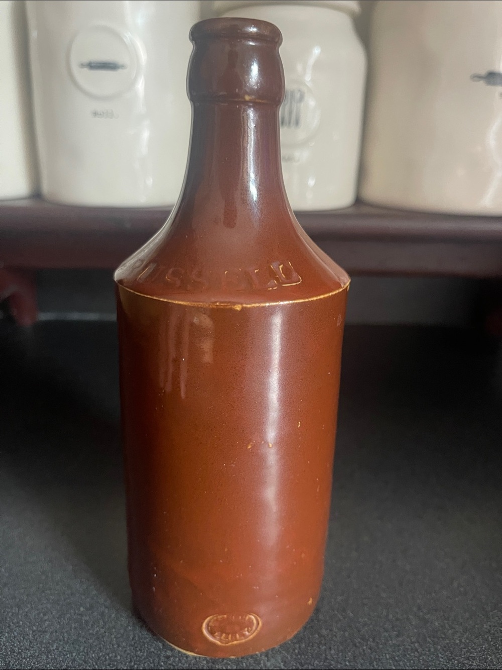 1800s-1900s Antique Josiah Russell Brown Stoneware Bottle Vase